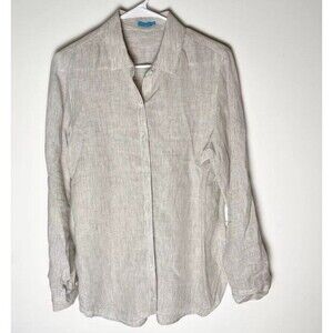 J.McLaughlin Tan Beige 100% Linen Button Down Shirt Classic Medium Women’s